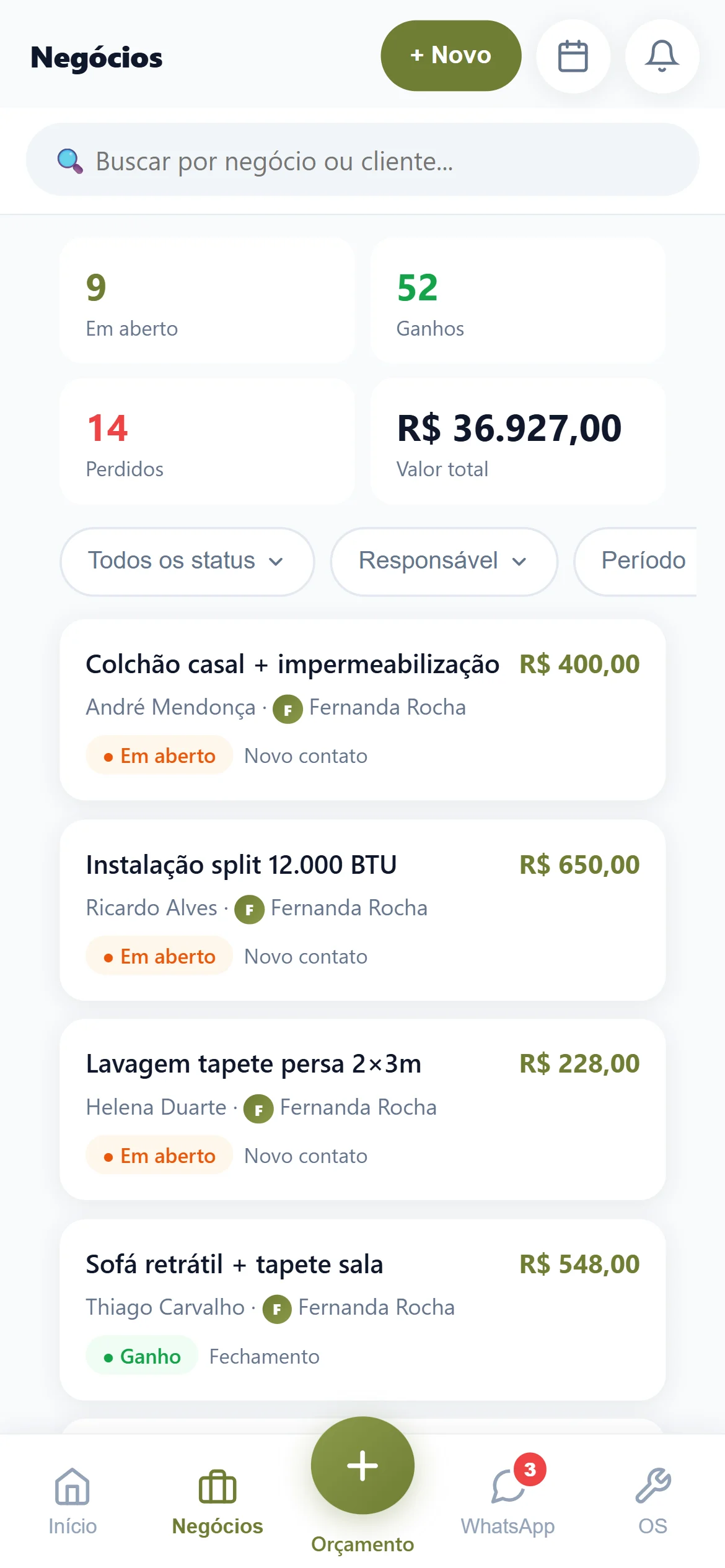 Funil de negócios no celular